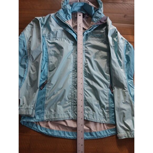 Marmot Jacket Two Toned Blue Logo Rain Coat‎ Windbreaker Full Zip Hooded Sz. XS - Picture 6 of 11
